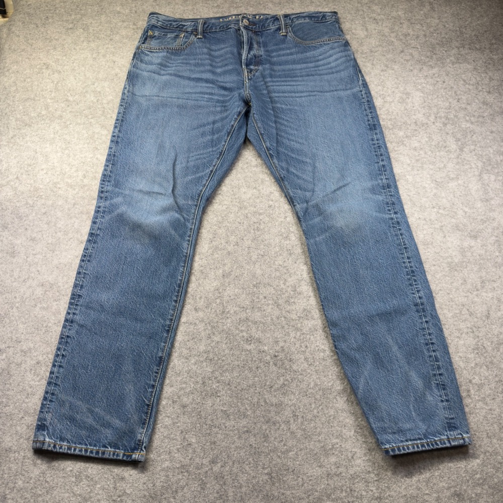 American Eagle Slim Jeans Mens 36x32 Blue Excellent Button Fly‎ Organic Cotton
